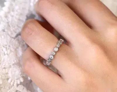 1.00 cttw Bubble Bezel Eternity Band Ring Brilliant Cut Diamond Simulants 2.5mm Wide Bubble Wedding Band Ring Stackable Band Ring 