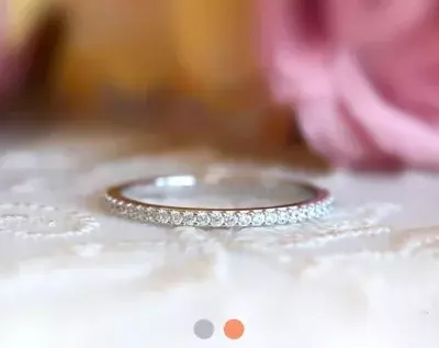 Minimalist 1.2mm Full Thin & Delicate Eternity Ring 0.55 cttw Brilliant Cut Micro Pave Diamond Simulant Tiny Stackable Band Ring 