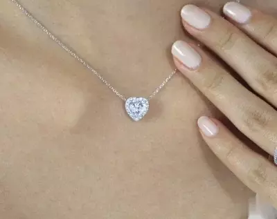 1.68 cttw Heart Halo Pendant Necklace Heart Cut Diamond Simulant Bridal Necklace Anniversary Necklace 