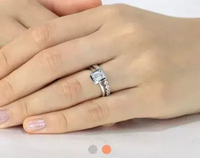 1.65 cttw Emerald Bezel Solitaire Ring Set Emerald Cut Diamond Simulant Engagement Ring w/ Full or Half Bezel Eternity Ring 