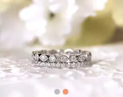 1.26 cttw Art Deco Eternity Band Set Ring Brilliant Cut Diamond Simulant Marquise & Hexagon Shaped Stackable Ring 