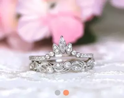 0.56 cttw Art Deco Wedding Ring Set Tiara Curve & Vine Shaped Stacking Ring Stackable Eternity Band Dainty Wedding Ring 