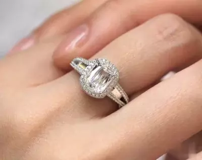 3.05 cttw Unique Special Fancy Cut Center Halo Engagement Ring Split Shank-Tapered Baguette W/ Double Band Setting Ring 