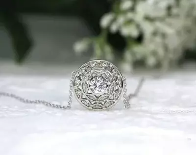 0.59 cttw Art Deco Pendant Necklace Bridal Necklace Vintage Elegant Shaped 