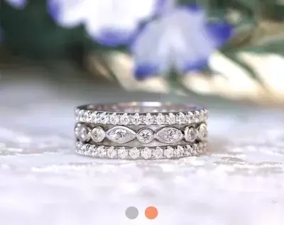 2.28 cttw Marquise & Dot Bezel and Brilliant Pave Eternity Stackable Ring Set Stacking Band Set Wedding Band Set 