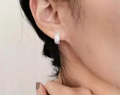 Huggie Hoop Earrings Round Pave Set Diamond Simulants 4.0mm Wide 3 Row Wedding Earrings Dainty Earrings Anniversary gift 