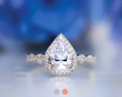 2.16 cttw Art Deco Ring Halo Engagement Ring Pear Cut Diamond Simulant Bridal Ring Wedding Ring Promise Ring 