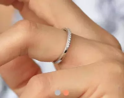 1.5mm Wide Milgrain Rose Half Delicate Eternity Band Ring Brilliant Cut Micro Pave Diamond Simulant Stackable Ring 