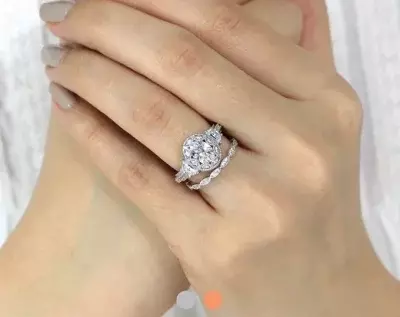 2.67 cttw Art Deco Bridal Set Oval Cut Diamond Simulant Vintage Art Deco Engagement Ring w/ All or Half Eternity Band Ring 