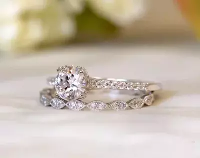 1.46 cttw Art Deco Ring Art Deco Bridal Set Ring Brilliant Cut Diamond Simulant Solitaire Engagement Ring Dainty Set 