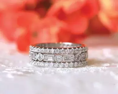 2.52 cttw Eternity Band Set Ring Brilliant & Baguette Cut Diamond Simulant Promise Ring Stacking Ring 