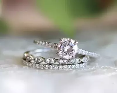 2.0 cttw Art Deco Bridal Set Ring Brilliant Cut Diamond Simulant Engagement Ring w/ Mixed Eternity Band Ring Dainty Set 