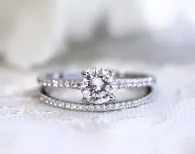1.59 cttw Solitaire Bridal Set Ring Brilliant Micro Pave Set Engagement Ring w/ Full or Half Eternity Ring Delicate Dainty 