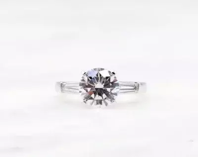 3.35 cttw Engagement Ring 9.0mm Brilliant Cut & Tapered Baguette Cut Diamond Simulants Bridal Ring Wedding Ring Statement Ring 