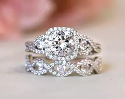 2.67 cttw Infinity Art Deco Halo Engagement w/ Spiral Wedding Ring Bridal Set Ring Crossover Band Ring Twisted Knot 