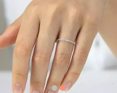 0.57 cttw 1.5mm Wide Full Pave Eternity Ring 4x4 Prong Brilliant Pave Set Diamond Simulant Stacking Band Delicate Band Ring 