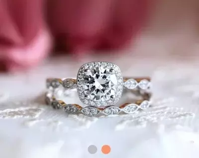 1.67 cttw Art Deco Bridal Ring Set 6.0mm Center Stone Halo Engagement Ring w/ All or Half Eternity Band Ring Dainty Rings 