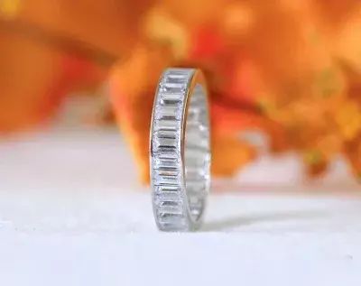 3.78 cttw Baguette Eternity Band Ring Baguette Cut Diamond Simulants Bridal Ring Wedding Band Promise Ring Stackable Ring 