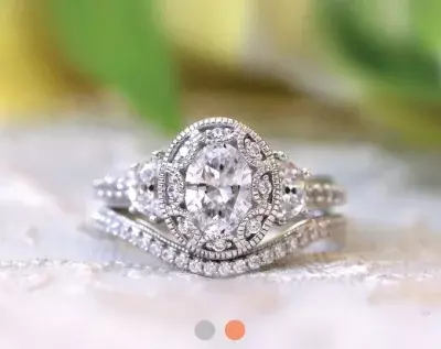 2.51 cttw Vintage Art Deco Bridal Set Ring Oval Cut Diamond Simulant Engagement Ring w/ Curve Wedding Band Ring 