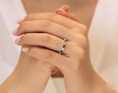 1.08 cttw Eternity Band Ring Sapphire Blue Baguette Cut Diamond Simulant Wedding Ring Bridal Ring Stackable Ring 