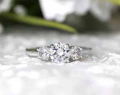 1.34 cttw Dainty Three Stone Engagement Ring Brilliant Cut Diamond Simulants Bridal Ring Wedding Ring Promise Ring 