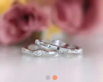 1.11 cttw Baguette Stacking Band Set Baguette & Brilliant Cut Diamond Simulant Stackable Ring Stacking Ring 