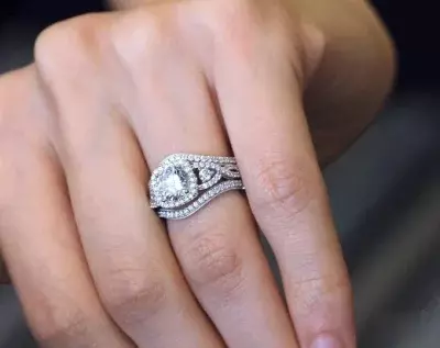 2.25 cttw Brilliant Halo Engagement Ring W/ Two Milgrain Curve Wedding Bands Three Pieces Bridal Ring Wedding Ring 