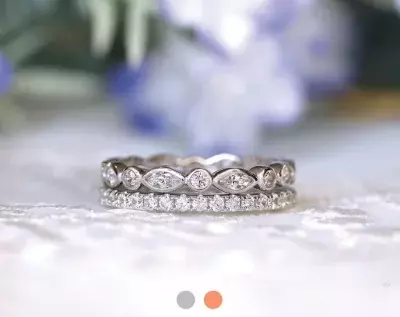 1.56 cttw Marquise & Dot Bezel and Brilliant Pave Eternity Stackable Ring Diamond Simulant Stacking Band Set Wedding Ring 