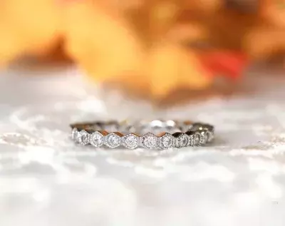0.78 cttw Hexagon Antique Milgrain Eternity Ring Brilliant Cut Diamond Simulant Full Eternity Ring Infinity Ring Stackable Ring 