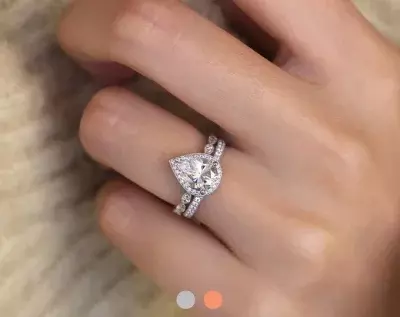 3.20 cttw Milgrain Art Deco Bridal Set Ring Pear Cut Halo Engagement Ring w/ Milgrain All or Half Band Ring Dainty Ring 