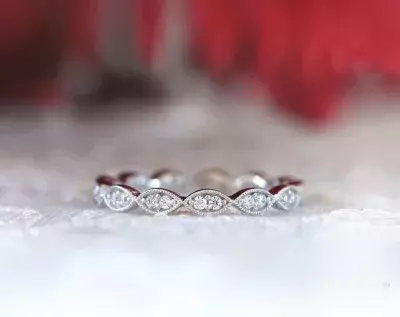 2.5mm Wide Art Deco Full Eternity Ring Brilliant Cut Pave Diamond Simulant Stackable Ring Wedding Band Ring 