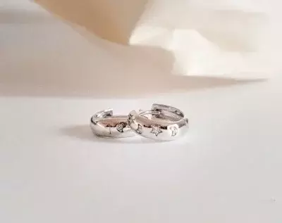 Star & Moon Hoop Earrings Brilliant Cut Diamond Simulant Huggie Earrings Bridal Earrings Daily Wear Earrings 