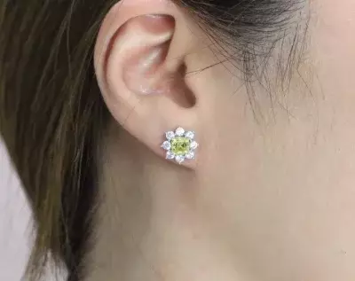 Canary Yellow Halo Flower Stud Earrings Asscher Cut Diamond Simulant Bridal Earrings Wedding Earrings Anniversary Gift 