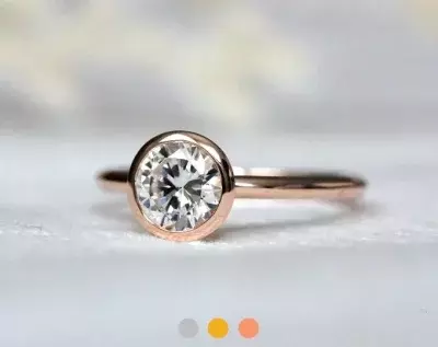 1.0 Carat Round Bezel Solitaire Ring Brilliant Cut Diamond Simulant Engagement Ring Dainty Promise Bezel Ring Solitaire Bezel Ring 