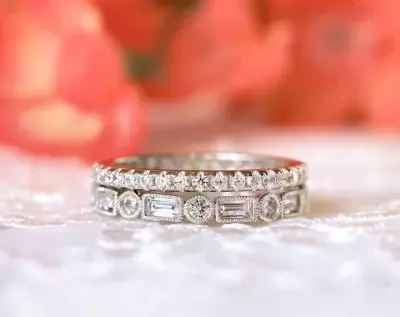 1.80 cttw Eternity Band Set Ring Brilliant & Baguette Cut Diamond Simulant Promise Ring Stacking Ring 