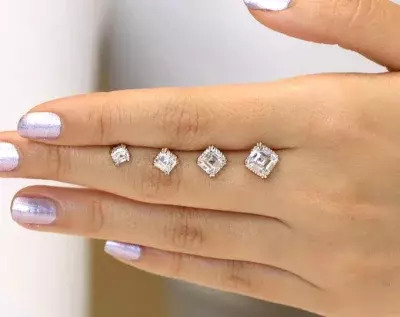 Wavy Milgrain Asscher Cut Stud Earrings Bridal Earrings Bridesmaids Earrings Dainty Solitaire Stud Earrings Wedding Earrings 