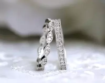 1.04 cttw Milgrain Eternity bands Mixed Set Brilliant Cut Pave Diamond Simulants Stackable Ring Wedding Band Ring 