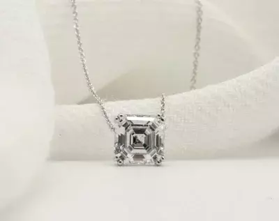6.5mm OR 8.0mm Asscher Cut Solitaire Pendant Necklace Asscher Cut Diamond Simulant Dazzling Necklace Bridal Necklace 