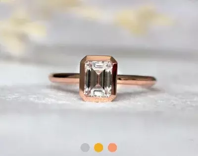 1.0 Carat Emerald Bezel Solitaire Ring Emerald Cut Diamond Simulant Engagement Ring Dainty Promise Bezel Ring Solitaire Bezel Ring 