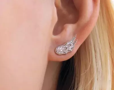 Angel Wings Stud Earrings Brilliant Cut Pave Set Diamond Simulants Delicate Dainty Wing Earrings Daily Wear Earrings 