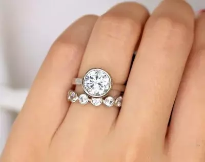 5.50 cttw Bezel Setting Set Statement Bridal Set Solitaire Ring Set Engagement w/ Full Eternity Band Ring 