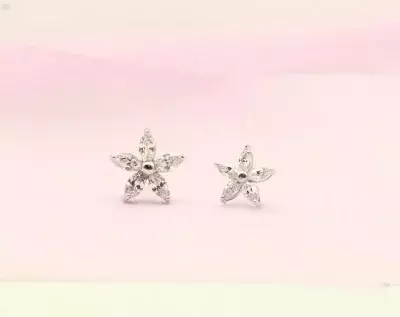 Dainty Flower Stud Earrings Marquise Cut Diamond Simulant Bridal Earring Wedding Earrings Daily Wear Earrings 