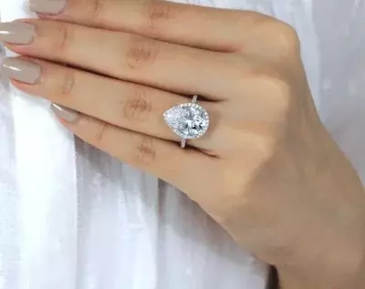 4.92 cttw Halo Engagement Ring Pear Cut Diamond Simulant Bridal Ring Wedding Ring Anniversary Ring Promise Ring 