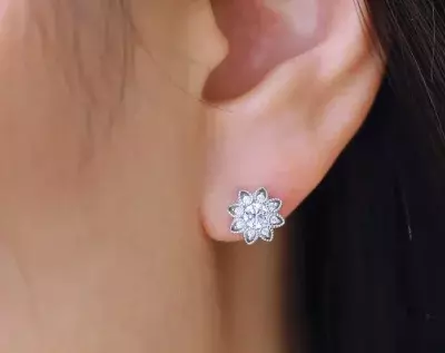 Art Deco Flower Stud Earrings Brilliant Cut Diamond Simulant Bridal Earrings Wedding Earrings Daily Wear Earrings 