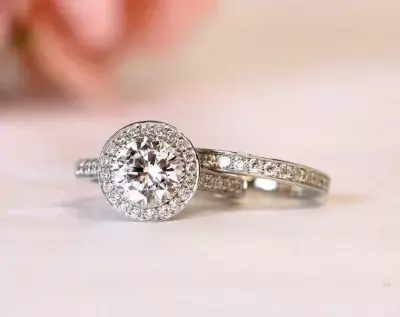 3.28 cttw Bridal Set Ring Brilliant Cut Diamond Simulant Wedding Set Ring Halo Engagement Ring Dainty Bridal Set 