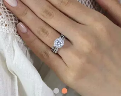 2.42 cttw Halo Bridal Set Ring Brilliant Cut Diamond Simulant Engagement Ring w/ Art Deco Two Eternity Band Ring 