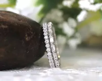 1.44 cttw Mixed Full Eternity Set Ring Brilliant & Baguette Cut Diamond Simulant Stacking Set Ring X Knot Linked Band Ring 