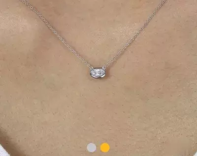 0.21 cttw Minimal Oval Diamond Bezel Necklace Solitaire Chain Necklace Oval Cut Diamond Simulant Minimalist Necklace 