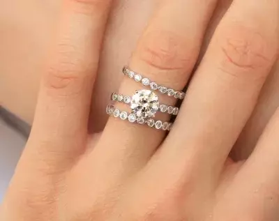 2.89 cttw Bridal Set Ring Brilliant Cut Diamond Simulants Engagement Ring Bezel Eternity Band Ring Wedding Band Ring 