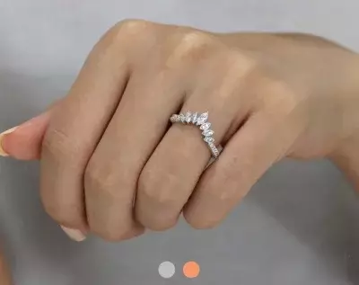 Grand Tiara Band Ring Crown Dainty Wedding Ring V Curved Wedding Ring Marquise Cut Center Diamond Simulant Stacking Ring 